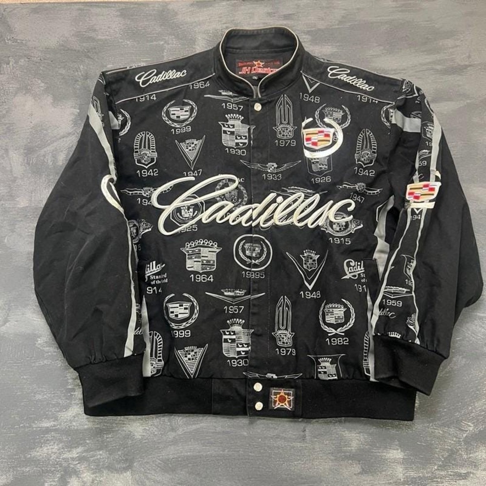 Vintage Cadillac Nascar Jacket Mens XXL Black 2000s Jeff Hamilton